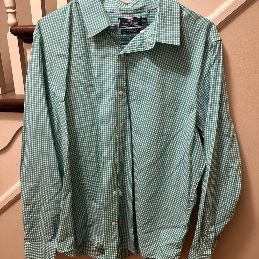 Vineyard Vines Men's Green Gingham Shirt